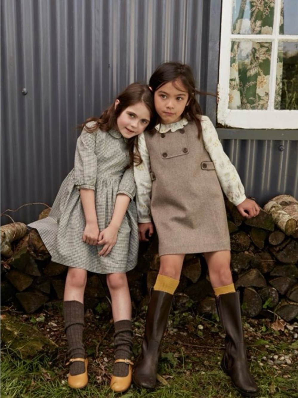 Marie Chantal Girls Bernice Check Dress, Green, 8Y